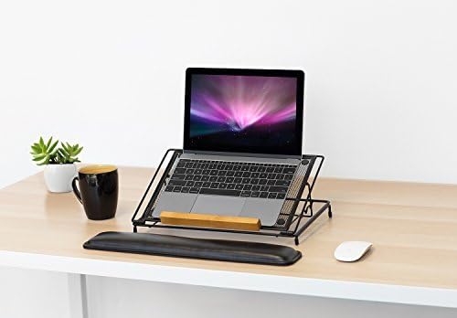 Mount-It! Laptop Stand for Desk, Adjustable Height Steel Laptop Riser for 10–15 Inch Laptops & Tablets, Foldable Portable Laptop Stand with Ventilated Cooling Design, Ergonomic Computer Stand, Black