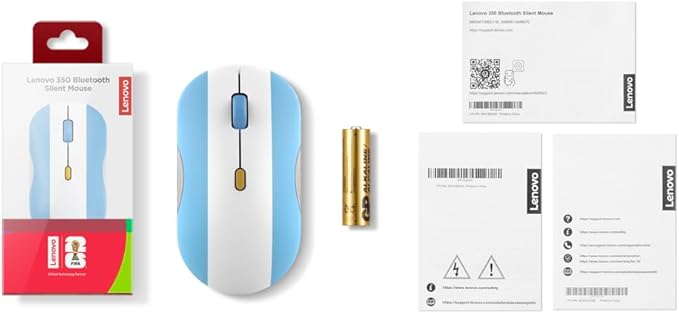 Lenovo 350 Bluetooth Silent Mouse (Fan Edition), Wireless Ergonomic Ambidextrous Design, Bluetooth 5.3, Adjustable DPI up to 2400, 36 Month Battery Life, Recycled Materials, Argentina Flag