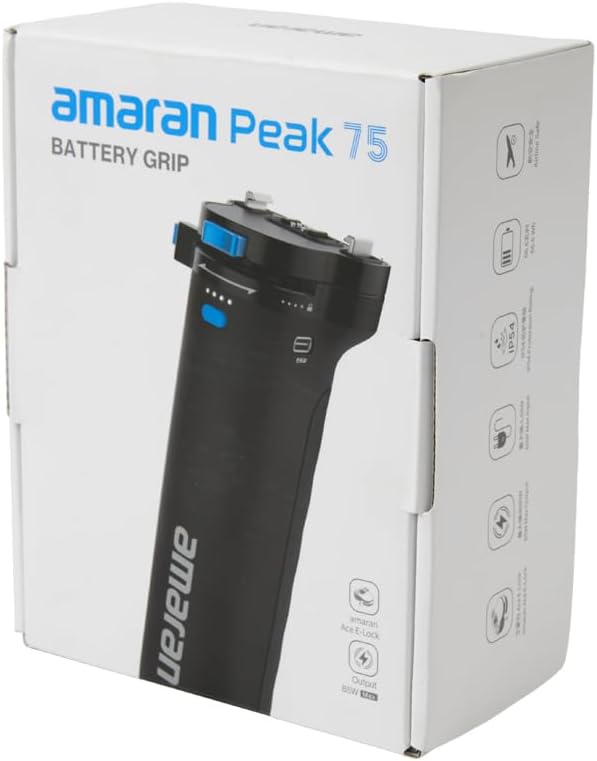 Amaran Peak 75 All-in-one Portable Battery Grip with Native Ace E-Lock,66.6Wh 4,500mAh Battery Capacity IP54 Powers Ray 60c & Pano 60c at Full Power Without Cables (Peak 75)