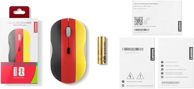 Lenovo 350 Bluetooth Silent Mouse (Fan Edition), Wireless Ergonomic Ambidextrous Design, Bluetooth 5.3, Adjustable DPI up to 2400, 36 Month Battery Life, Recycled Materials, German Flag