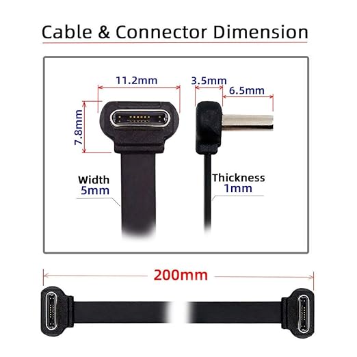 chenyang USB C Short Flat Cable USB 2.0 Type C Dual 90 Degree Angled PD 65W Fast Charge Data Extension Cable 200MM