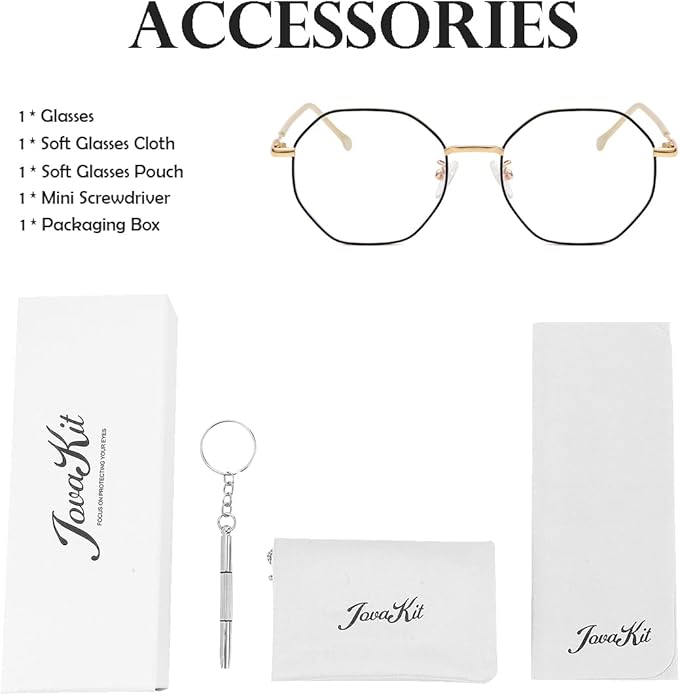 JOVAKIT Polygon Blue Light Blocking Glasses for Women Men Vintage Octagon Square Non-prescription Metal Eyeglasses