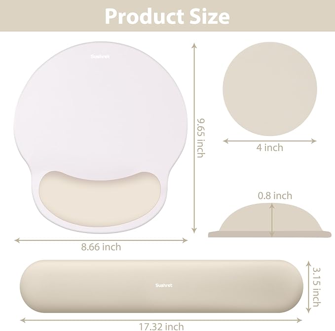 Sushret Mouse Pad and Keyboard Wrist Rest, 3-in-1 Gel Memory Foam Ergonomic Mouse Pad with Wrist Rest Set, Gaming Mousepad Arm Cushion Support for Computer Office Desk Accessories Cute Setup,Khaki