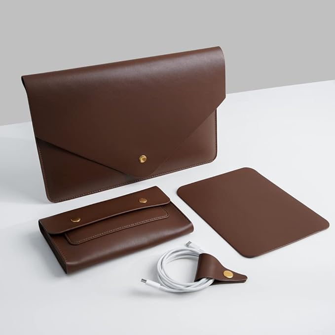 PU Leather Laptop Sleeve Compatible with New 14 inch MacBook Pro A2992 A2918 A2442,Old MacBook Pro Air 13, Surface Laptop 13.5, Thinkpad X1 Carbon 14 Color Set of 4PCS Dark Brown