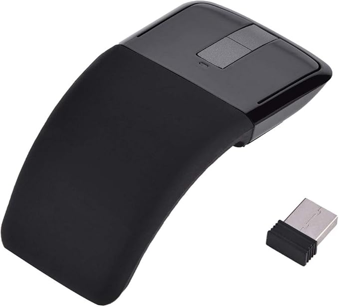 Ultra-Thin Folding Mouse 2.4G Wireless Arc Mouse 1000 DPI Universal Portable Optical Mouse with USB Receiver, suiable for PC/Notebook/Smart TV(Black)