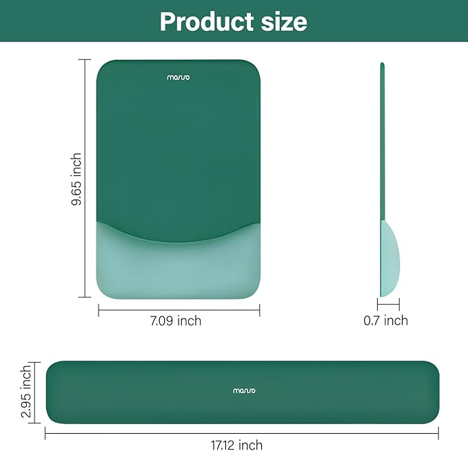 MOSISO Wrist Rest Support for Mouse Pad&Keyboard Set, Rectangular Ergonomic Mousepad Non-Slip Base Home/Office Pain Relief&Easy Typing Pad with Neoprene Cloth&Raised Silicone Lining, Peacock Green