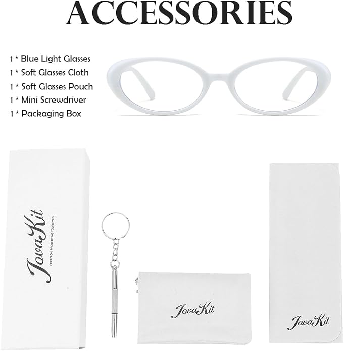 JOVAKIT Oval Blue Light Blocking Glasses for Women Men Vintage Fashion Small 90s Retro Oval Frame Style Eyeglasses
