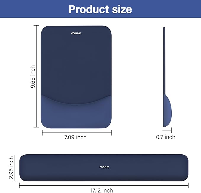 MOSISO Wrist Rest Support for Mouse Pad&Keyboard Set, Rectangular Ergonomic Mousepad Non-Slip Base Home/Office Pain Relief&Easy Typing Pad with Neoprene Cloth&Raised Silicone Lining, Navy Blue