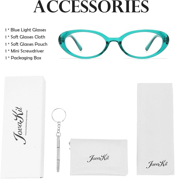 JOVAKIT Oval Blue Light Blocking Glasses for Women Men Vintage Fashion Small 90s Retro Oval Frame Style Eyeglasses