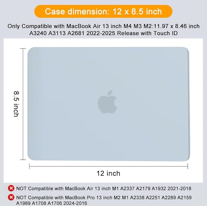 MOSISO Compatible with MacBook Air 13 inch Case M5 2026 M4 2025 M3 M2 2024-2022 A3449 A3240 A3113 A2681,Hard Shell&Keyboard Cover&Screen Film&Pouch for MacBook Air 13.6 inch Case, Baby Blue