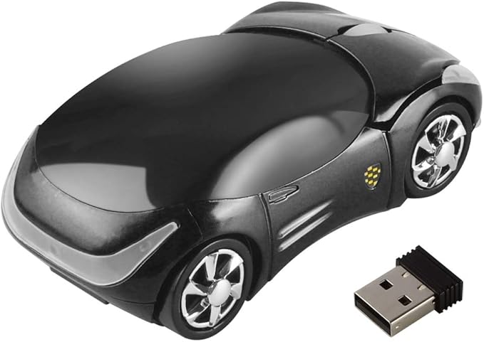 SHARE SUNSHINE Colorful 3D Sport Car Shape Mouse 2.4GHz Wireless Mouse 1600DPI 3 Buttons Optical Ergonomic Gaming Mice with USB Receiver for PC Laptop Computer (Black)