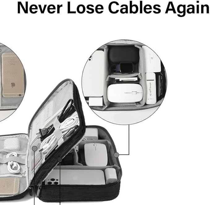 Cable Organizer Case – Double-Layer Cord Travel Storage Bag for Tech Accessories, Electronics, Chargers, Cables, Laptop & Tablet – Weatherproof & Portable Case for Travel