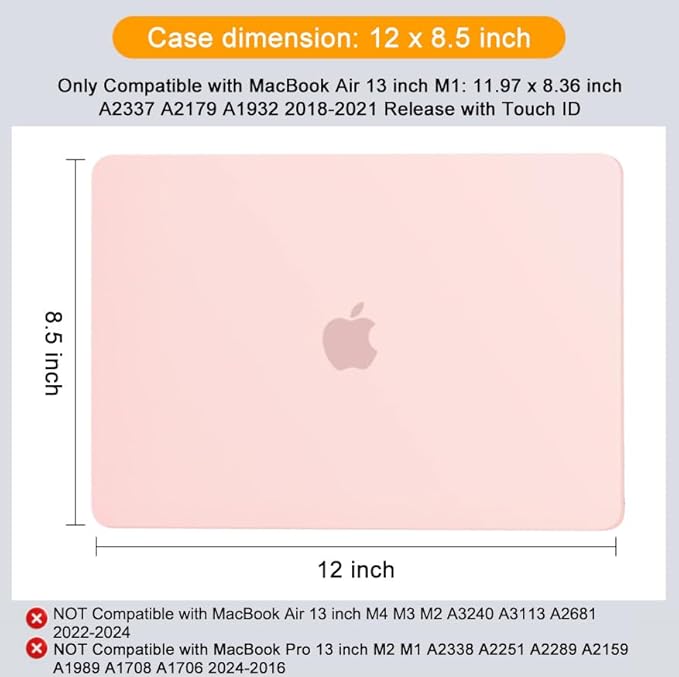 MOSISO Compatible with MacBook Air 13 inch Case M1 Chip 2021-2018 Release A2337 A2179 A1932, Plastic Hard Shell&Keyboard Cover&Screen Film&Storage Bag for MacBook Air 13.3 inch Case, Chalk Pink
