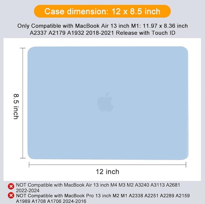 MOSISO Compatible with MacBook Air 13 inch Case M1 Chip 2021-2018 Release A2337 A2179 A1932, Plastic Hard Shell&Keyboard Cover&Screen Film&Storage Bag for MacBook Air 13.3 inch Case, Airy Blue