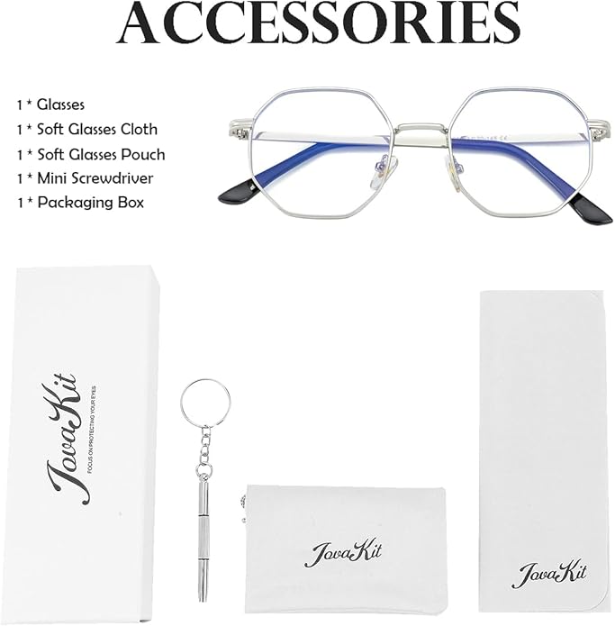 JOVAKIT Polygon Blue Light Blocking Glasses for Women Men Vintage Octagon Square Non-prescription Metal Eyeglasses