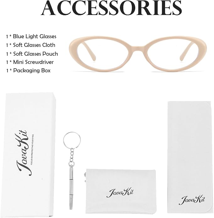 JOVAKIT Oval Blue Light Blocking Glasses for Women Men Vintage Fashion Small 90s Retro Oval Frame Style Eyeglasses
