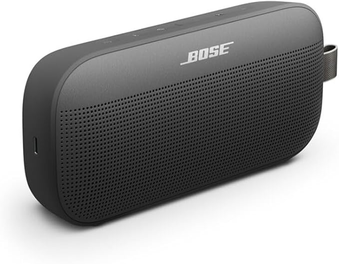 Bose SoundLink Flex Portable Bluetooth Speaker (2nd Gen), Outdoor Speaker with Hi-Fi Audio, Up to 12 Hours Battery, Waterproof and Dustproof, + Slinger Hard Travel Case & USB Plug (Black)