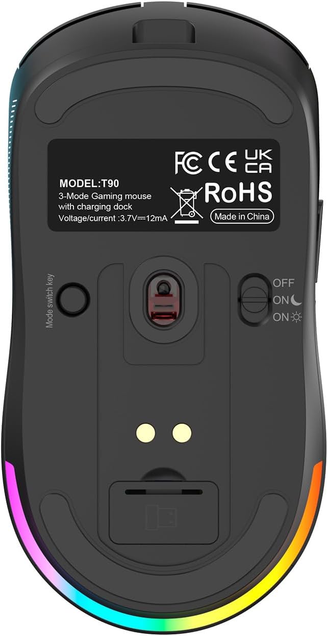 Wireless Gaming Mouse RGB Light, 3 Mode Wired 2.4G BT5.3 12000 DPI 7 Programmable Buttons, Magnetic Charging Dock for PC Laptop Gaming (Black)