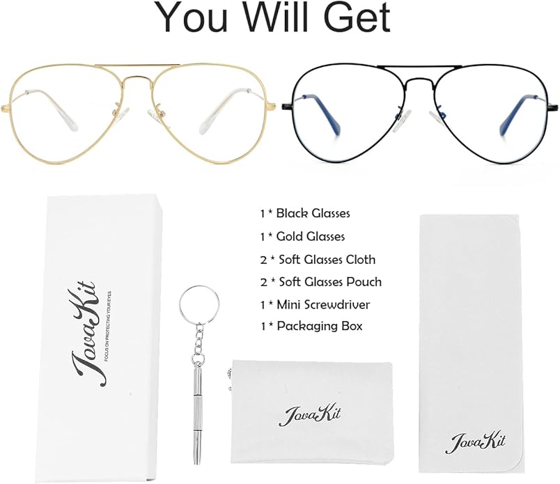 Aviator Clear Lens Glasses for Women Men Non-prescription Eyeglasses Blue Light Blocking Lens Metal Frame