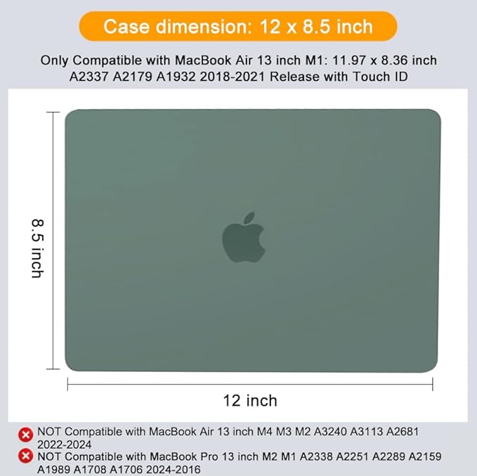 MOSISO Compatible with MacBook Air 13 inch Case M1 Chip 2021-2018 Release A2337 A2179 A1932, Plastic Hard Shell&Keyboard Cover&Screen Film&Storage Bag for MacBook Air 13.3 inch Case, Midnight Green