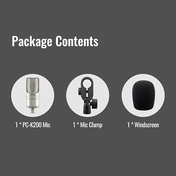 TAKSTAR XLR Condenser Microphone, PC-K200 II Recording Cardioid Mic with Ultra-Low Self-Noise, Balanced Sound, Power Indicator, Studio Singing Microphone for Live Streaming, Gaming, Broadcast