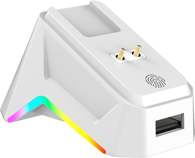 Wireless Gaming Mouse RGB Light, 3 Mode Wired 2.4G BT5.3 12000 DPI 7 Programmable Buttons, Magnetic Charging Dock for PC Laptop Gaming (White)