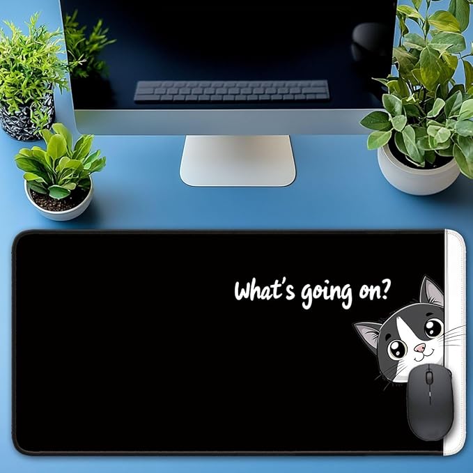 Desk Pad Protector, Office Desk Mat, Large Mouse Pad, Non-Slip Desk Blotter, 23.6x11.8 inch, Black Cat Pattern