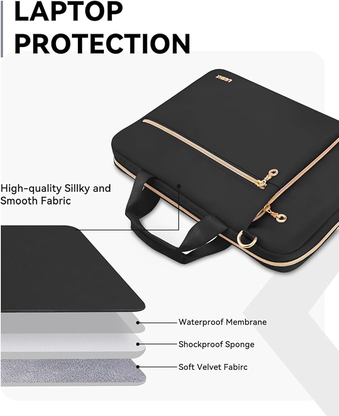15.6 16 Inch Laptop Bag Case for Women Men Compatible with MacBook Pro M5/HP OmniBook Omen Envy/Dell Pro Inspiron/Lenovo Yoga IdealPad, Messenger Carrying Briefcase Computer Bag Case, Black