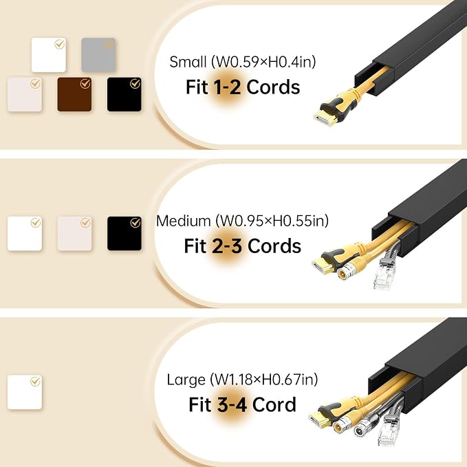 Delamu Black Cord Hider, 85in Cord Covers for Wires on Wall, One-Cord Cable Hider, Wire Hiders Wire Covers for TV Cords on Wall, Easy Mount Cable Cover Management Kit, 6X L14.2 W0.59 H0.4in, Black - Image 9