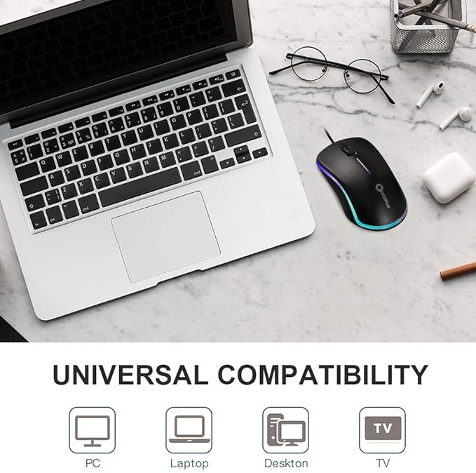 FC112 USB Optical Wired Computer Mouse with Easy Click for Office and Home, 1000DPI, Premium and Portable,Compatible with Windows PC, Laptop, Desktop, Notebook (Black)