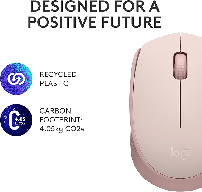 Logitech M170 Wireless Mouse for PC, Mac, Laptop, 2.4 GHz with USB Mini Receiver, Optical Tracking, 12-Months Battery Life, Ambidextrous - Rose