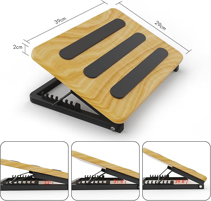 Ergonomic Foot Rest to Improve Posture-Adjustable Under Desk Foot Stool with 7 Angle Settings,Non-Slip Wooden Surface & Sturdy Metal Frame,Ideal for All-Day Comfort at Office or Home