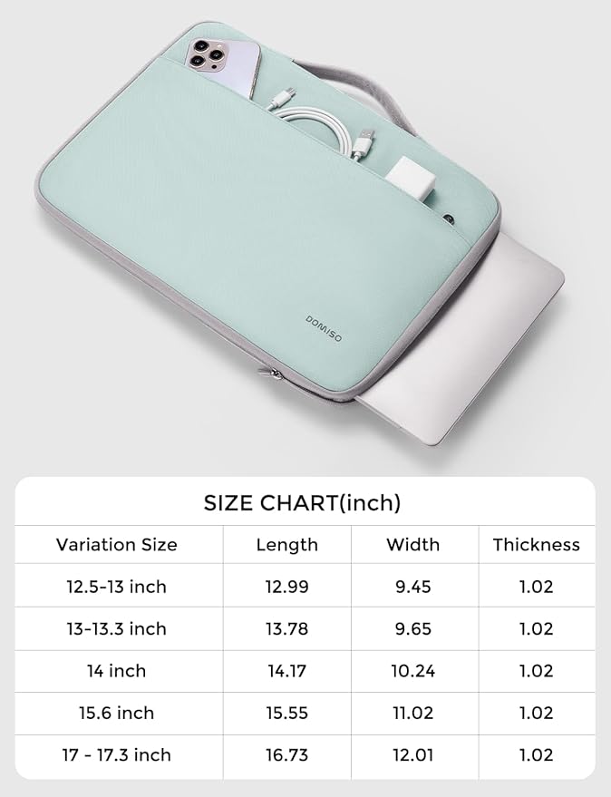 DOMISO 15.6 inch Laptop Case Sleeve Protective Cover Compatible with 16 inch MacBook Pro M4 M3 M2/Pro Max,15.6-16 inch HP Dell ASUS Lenovo Chromebook,Waterproof Computer Cases Bag,Mint Green