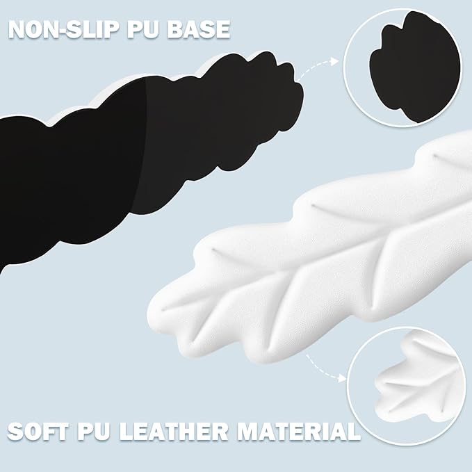 Keyboard Wrist Rest Pad Set, Leaf Shape PU Leather Memory Foam Wrist Cushion Support,Mouse Wrist Rest Pad,Non-Slip Wrist Support for Easy Typing Pain Relief, White Leaf