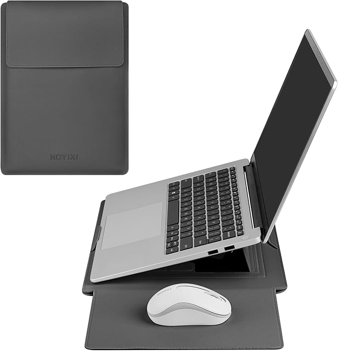 HoYiXi 13.3'' /13.6'' Laptop Sleeve Case PU Leather with Stand Compatible with MacBook Pro 14/MacBook Air 13(M1 M2)/ASUS Vivobook 14/Dell XPS 13/ASUS Matebook,13-14'' Laptop Bag,Gray