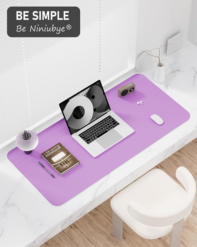 Desk Pad, 23.6" x 13.8" PU Leather Non-Slip Desk Mat Large Mouse Pad for Desktop, Waterproof Laptop Computer Writing Mat for Office, Home, Work, Gaming, Purple