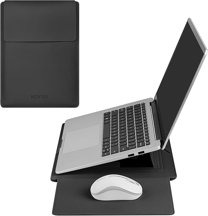 HoYiXi 15.6" Laptop Sleeve Case PU Leather with Stand Compatible with MacBook Pro 16/15.4'' MacBook Pro 15, Mac Air 15/ Dell, Matebook,Asus,15-16'' Laptop Bag,(Patent Pending),Black
