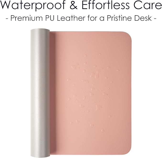 WAYBER Leather Desk Pad Protector, Waterproof Mouse Pad, PU Desk Mat, Office Desk Cover, Desk Writing Mat for Office/Home/Work/Cubicle (Pink/Silver) 35.4x17in
