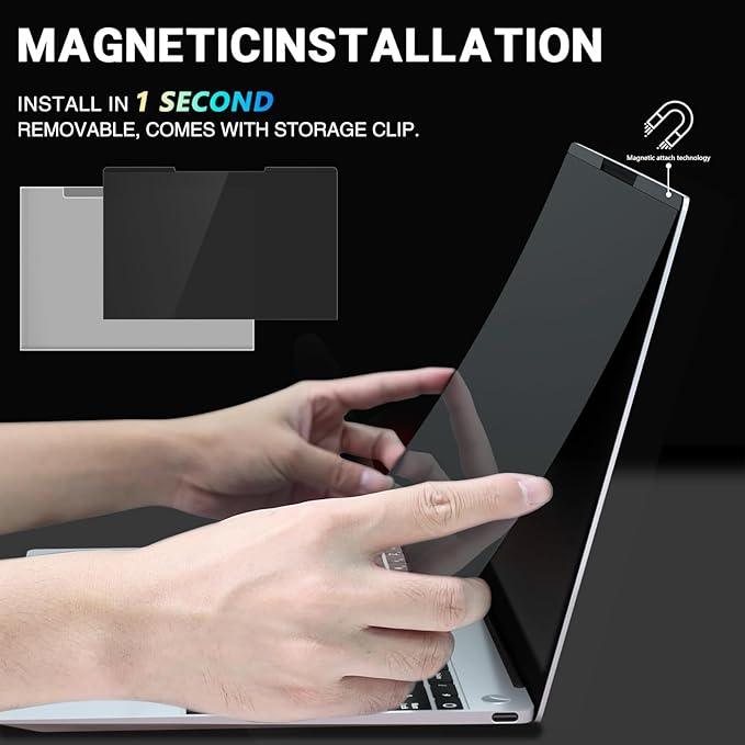 FILMEXT Magnetic Laptop privacy screen 15.6 inch for 16:9 Widedisplay, Removable Laptop Privacy Screen Shield Anti Glare Blue Light Filter for HP/Dell/Acer/Lenovo/Asus