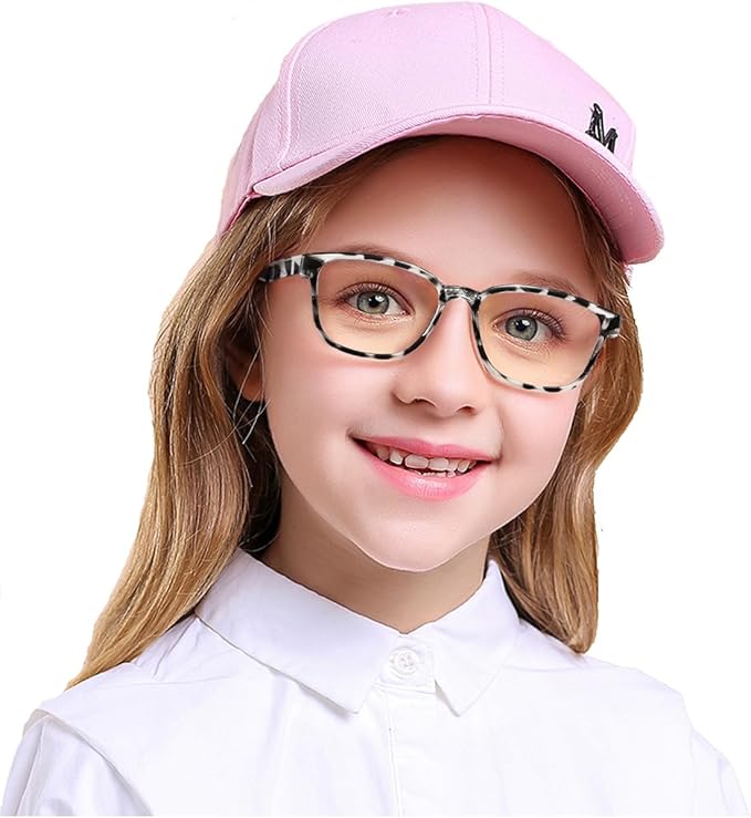 Kids Blue Light Blocking Glasses 2 Pack, Anti Eyestrain, Computer TV Phone Glasses for Boys Girls Age 3-9 (Transparent+Leopard)