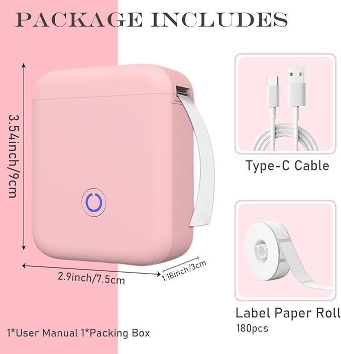 Portable Label Maker Machine with 180PCS Tape - 300DPI Thermal Bluetooth Printer for Home, Office, School Organization & Sticker Making, P11 New Version(Pink)