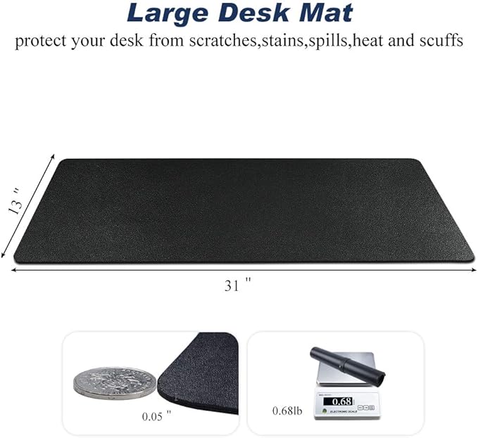 Desk Pad for Office Home 31" x 13",PU Leather Waterproof Large Desk Writing Mat Organizer,Multifunctional Ultra Thin Dual Use Desk Blotters Mouse Pad Protector … (Black)