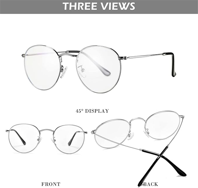 HJSTES Round Blue Light Glasses for Women Men Retro Circle Clear Lens Metal Frame Eyeglasses