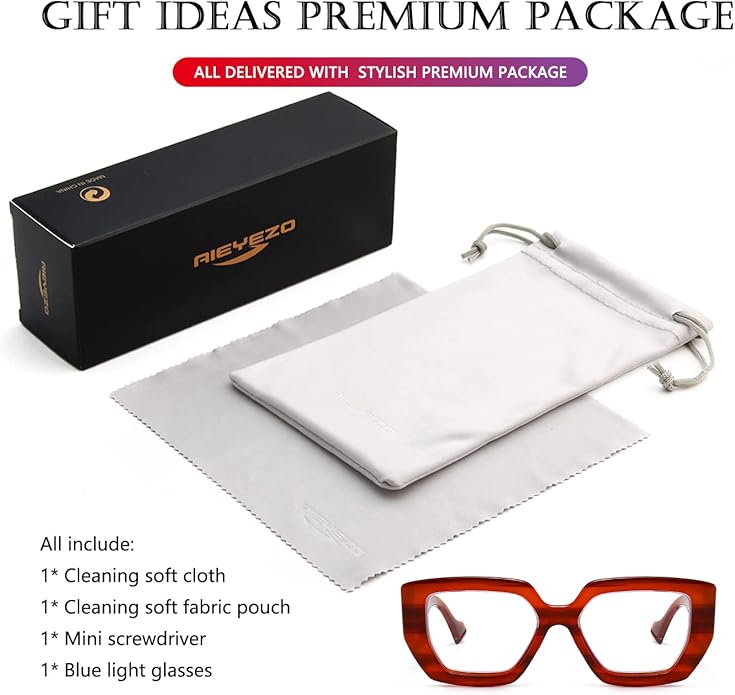 AIEYEZO Thick Frame Blue Light Glasses Men Women, Fashion Square Computer Eyeglass Anti Eyestrain & Prevent Headache