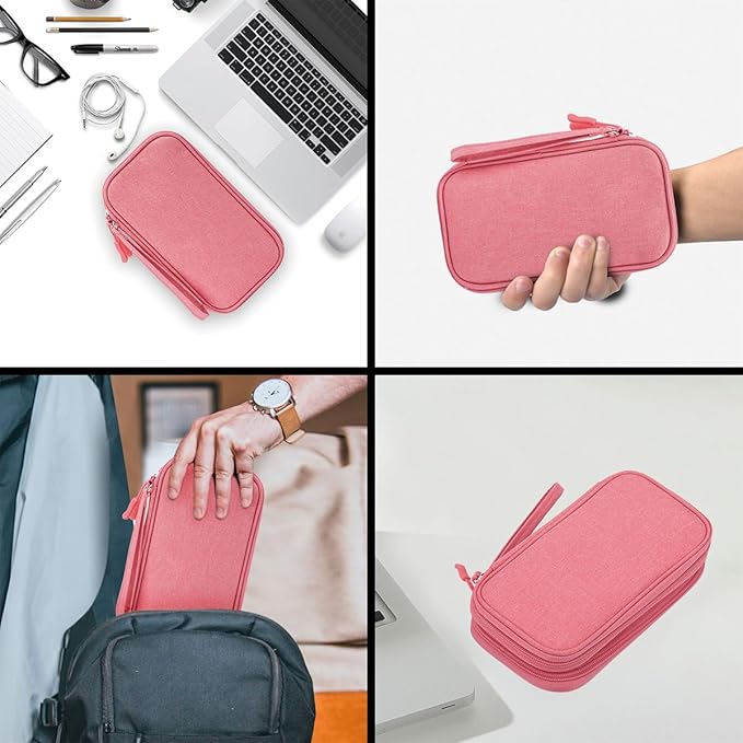 Travel Electronics Organizer, Waterproof Cable Organizer Bag, Accessories Storage Case Pouch for Cable, Cord, Charger, Phone, Power Bank, Earphone (Dark Pink, Medium)