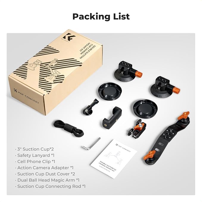 K&F CONCEPT 3" Dual Suction Cup Mount Sets for Camera with 360° Ball Head Heavy Duty Camera Mount for Car Windshield, Hood, Side Panel Compatible with GoPro, DJI, Insta360, DSLRs, Phone - Image 7