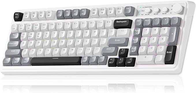 AULA 99 Wireless Keyboard, Custom Computer Keyboard, Tri-Mode Bluetooth 5.0/2.4GHz/USB-C Cute Creamy Gaming Keyboards with Number Pad, RGB Backlit Media Knob Programmable Keybaord for PC Gamer - Grey