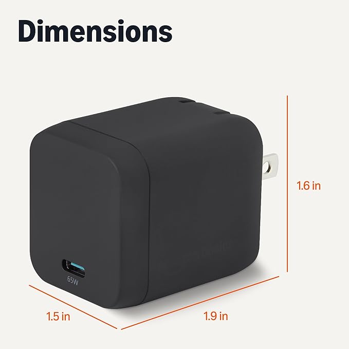 Amazon Basics Fast Charging USB C Nano GaN Wall Charger, 65W 1-Port PD 3.1 for Laptops Tablets Phones, Black