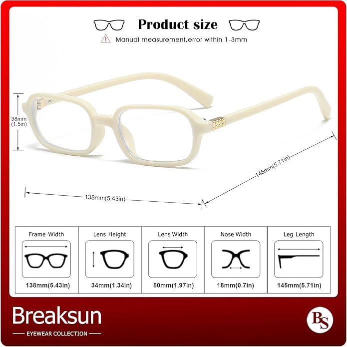 Breaksun Retro Rectangle Glasses for Women Men Small Square Blue Light Blocking Glasses Vintage Eyeglasses