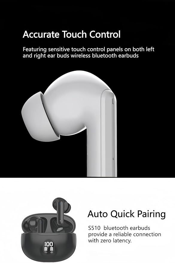 Wireless Earbuds Bluetooth V5.3 2025 Headphones 36H Playback Deep Bass Stereo Ear Buds with LED Power Display Charging Case IPX5 Waterproof Earphones with Mic Headset (Black) (White)